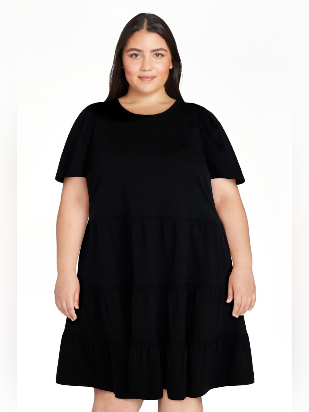 EUC Black Cotton Swing Dress with Short Sleeves and Pockets
